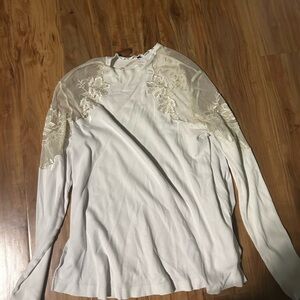 Free People Cream Lace Detail Blouse